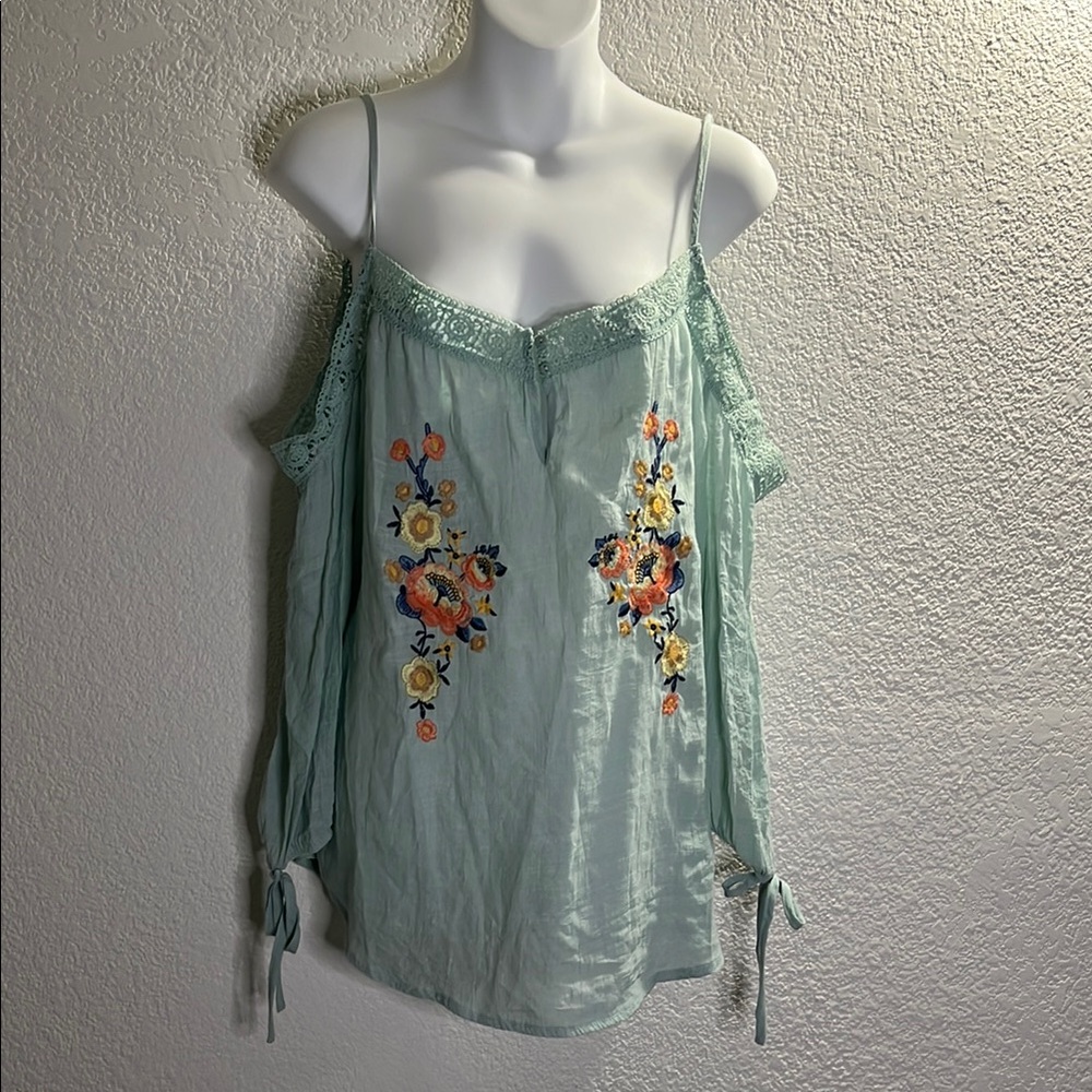 Mine Green Embellished Cut Out Blouse